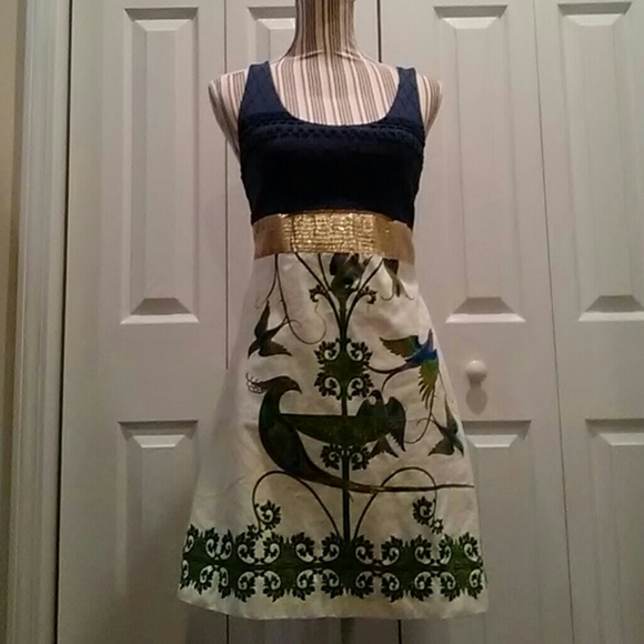 Free People Dresses & Skirts - Free People Blue/Green/Gold Bird Dress